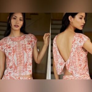 By Anthropologie women’s small open back boxy floral mandala soft top